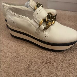Dolce Vita White and Gold Platform Shoes with Chain Detail